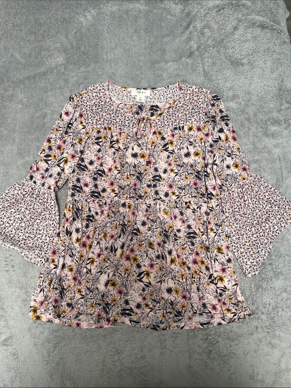 Style & Co. Pink Floral Bell-Sleeve Peasant Blouse